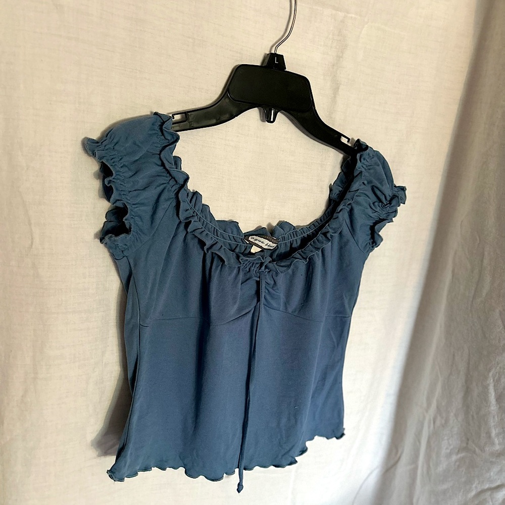 Aqua Blues vintage ruffled crop